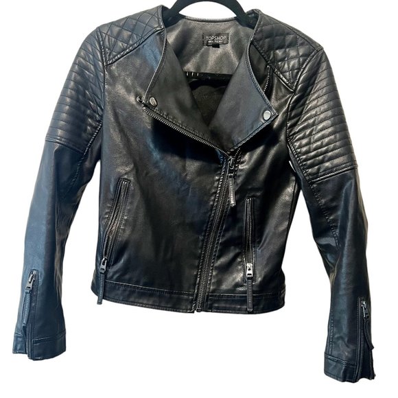 Topshop Jackets & Blazers - TopShop Black Faux Leather Moto Jacket Size 2